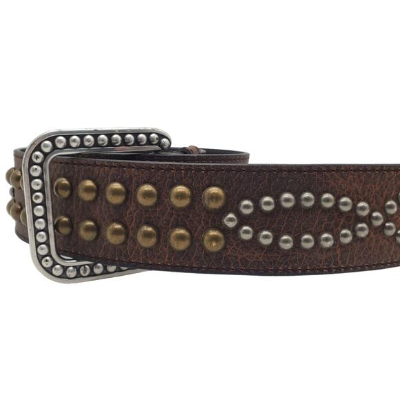Ariat Western Brown Pebbled Leather Belt Metal Stud Accents 28/70 Silver Buckle - Picture 11 of 14